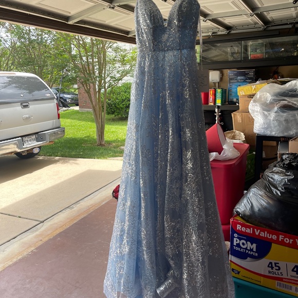 light blue with silver design prom dress, worn only once with no alterations ! - Picture 3 of 7